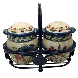 Salt and Pepper Set with Caddy Certified International Flora‎ by Pamela Gladding